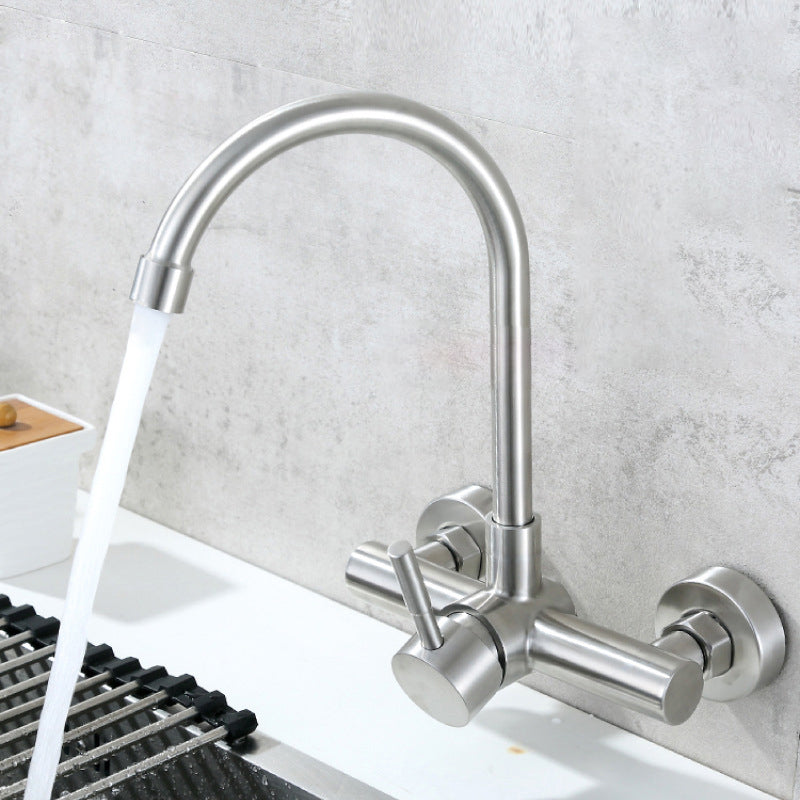 High Arch Kitchen Bar Faucet Swivel Spout Wall Mounted 2 Hole Bar Faucet Silver Clearhalo 'Home Improvement' 'home_improvement' 'home_improvement_kitchen_faucets' 'Kitchen Faucets' 'Kitchen Remodel & Kitchen Fixtures' 'Kitchen Sinks & Faucet Components' 'kitchen_faucets' 6941557
