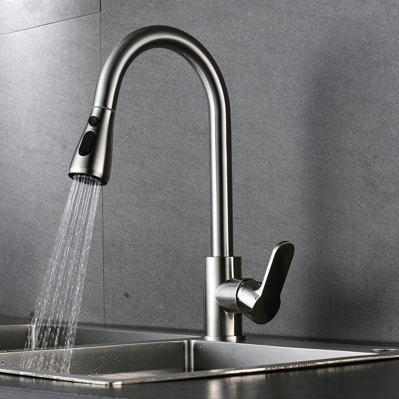 Modern Gooseneck Kitchen Bar Faucet Swivel Spout with Pull Down Sprayer Silver/Gray Clearhalo 'Home Improvement' 'home_improvement' 'home_improvement_kitchen_faucets' 'Kitchen Faucets' 'Kitchen Remodel & Kitchen Fixtures' 'Kitchen Sinks & Faucet Components' 'kitchen_faucets' 6941578