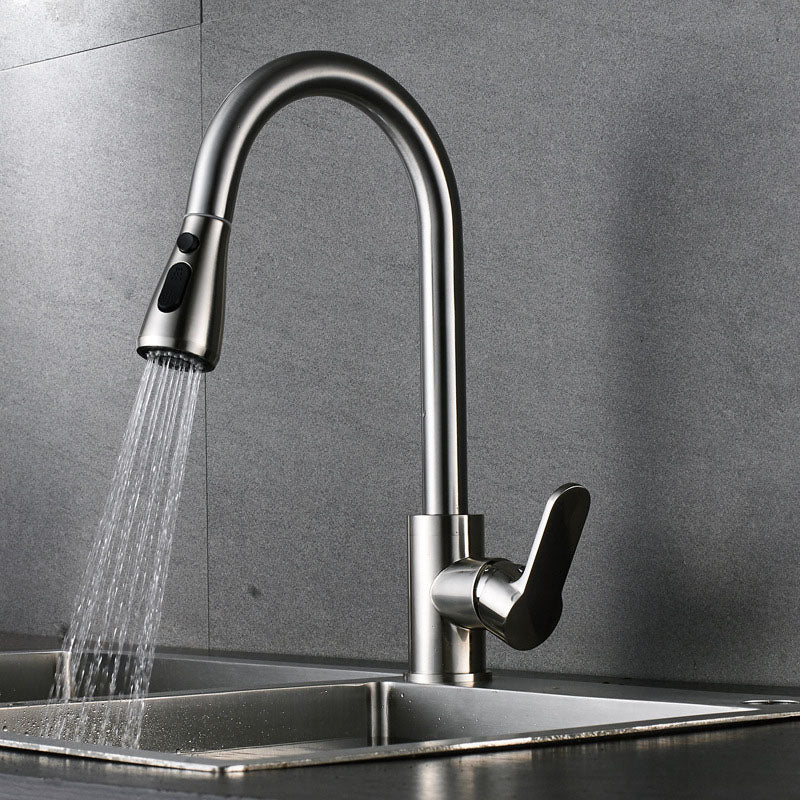 Modern Gooseneck Kitchen Bar Faucet Swivel Spout with Pull Down Sprayer Silver Gray Clearhalo 'Home Improvement' 'home_improvement' 'home_improvement_kitchen_faucets' 'Kitchen Faucets' 'Kitchen Remodel & Kitchen Fixtures' 'Kitchen Sinks & Faucet Components' 'kitchen_faucets' 6941578