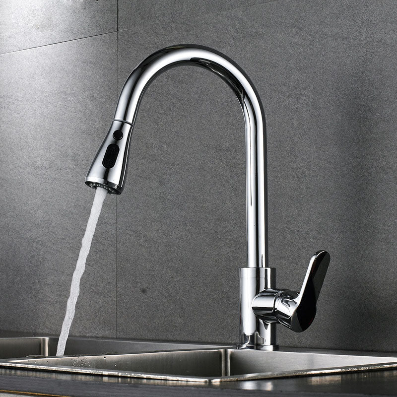 Modern Gooseneck Kitchen Bar Faucet Swivel Spout with Pull Down Sprayer Silver Clearhalo 'Home Improvement' 'home_improvement' 'home_improvement_kitchen_faucets' 'Kitchen Faucets' 'Kitchen Remodel & Kitchen Fixtures' 'Kitchen Sinks & Faucet Components' 'kitchen_faucets' 6941579