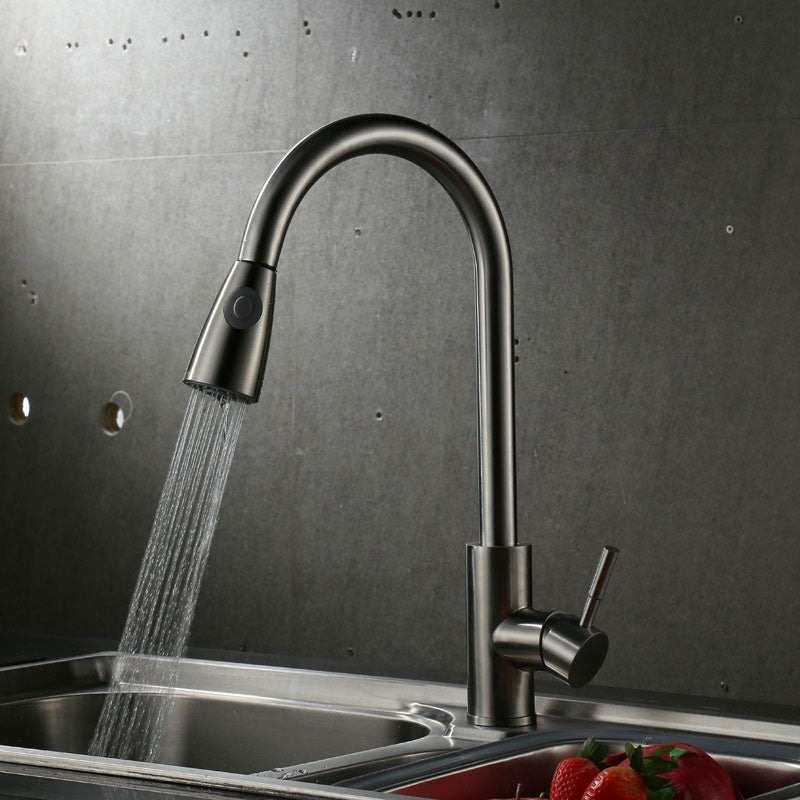 Modern Gooseneck Kitchen Bar Faucet Swivel Spout with Pull Down Sprayer Black Clearhalo 'Home Improvement' 'home_improvement' 'home_improvement_kitchen_faucets' 'Kitchen Faucets' 'Kitchen Remodel & Kitchen Fixtures' 'Kitchen Sinks & Faucet Components' 'kitchen_faucets' 6941580