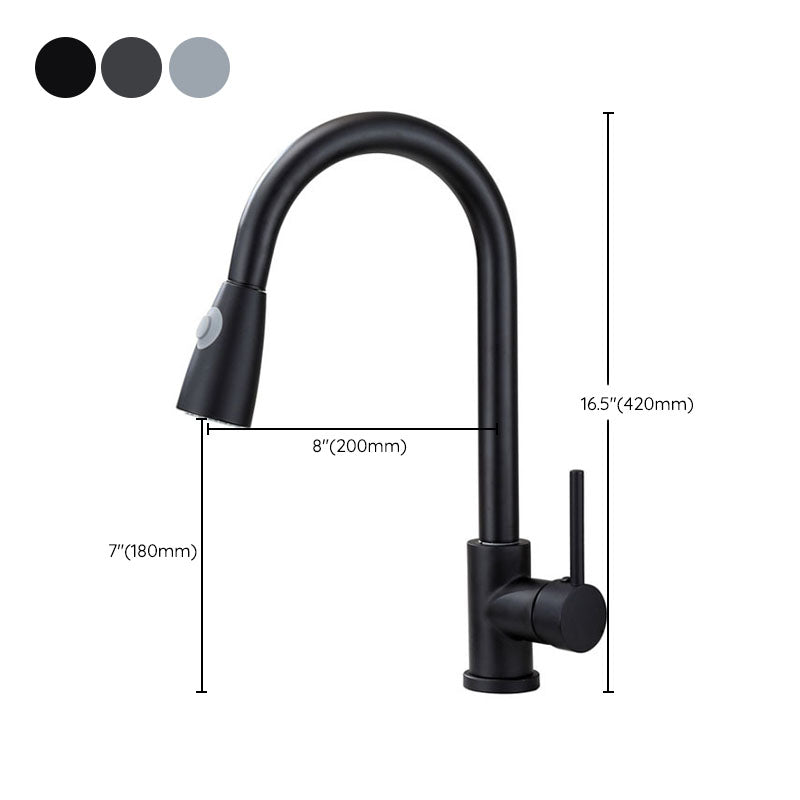 Modern Gooseneck Kitchen Bar Faucet Swivel Spout with Pull Down Sprayer Clearhalo 'Home Improvement' 'home_improvement' 'home_improvement_kitchen_faucets' 'Kitchen Faucets' 'Kitchen Remodel & Kitchen Fixtures' 'Kitchen Sinks & Faucet Components' 'kitchen_faucets' 6941585