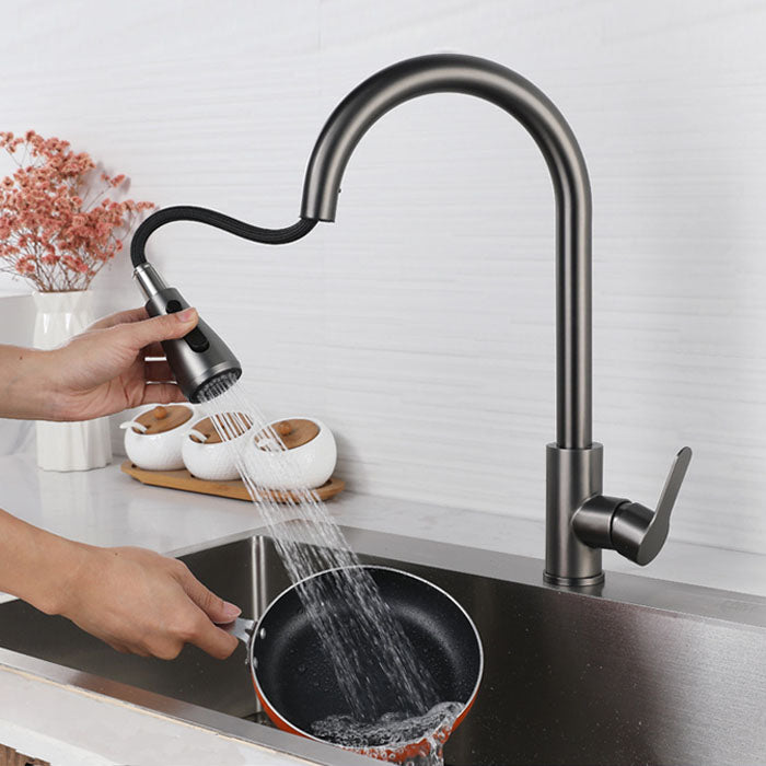 Contemporary Pull Down Single Handle Kitchen Faucet High Arch Water Filler in Gray Gun Grey Clearhalo 'Home Improvement' 'home_improvement' 'home_improvement_kitchen_faucets' 'Kitchen Faucets' 'Kitchen Remodel & Kitchen Fixtures' 'Kitchen Sinks & Faucet Components' 'kitchen_faucets' 6941586
