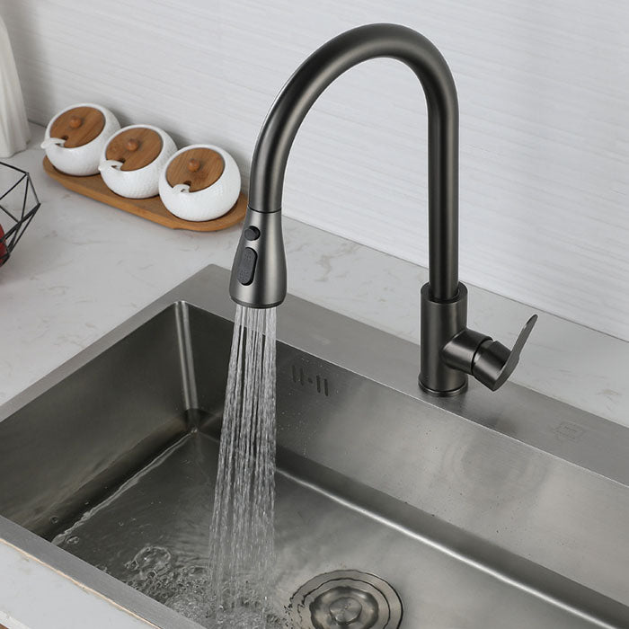 Contemporary Pull Down Single Handle Kitchen Faucet High Arch Water Filler in Gray Clearhalo 'Home Improvement' 'home_improvement' 'home_improvement_kitchen_faucets' 'Kitchen Faucets' 'Kitchen Remodel & Kitchen Fixtures' 'Kitchen Sinks & Faucet Components' 'kitchen_faucets' 6941587
