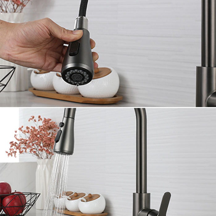 Contemporary Pull Down Single Handle Kitchen Faucet High Arch Water Filler in Gray Clearhalo 'Home Improvement' 'home_improvement' 'home_improvement_kitchen_faucets' 'Kitchen Faucets' 'Kitchen Remodel & Kitchen Fixtures' 'Kitchen Sinks & Faucet Components' 'kitchen_faucets' 6941588