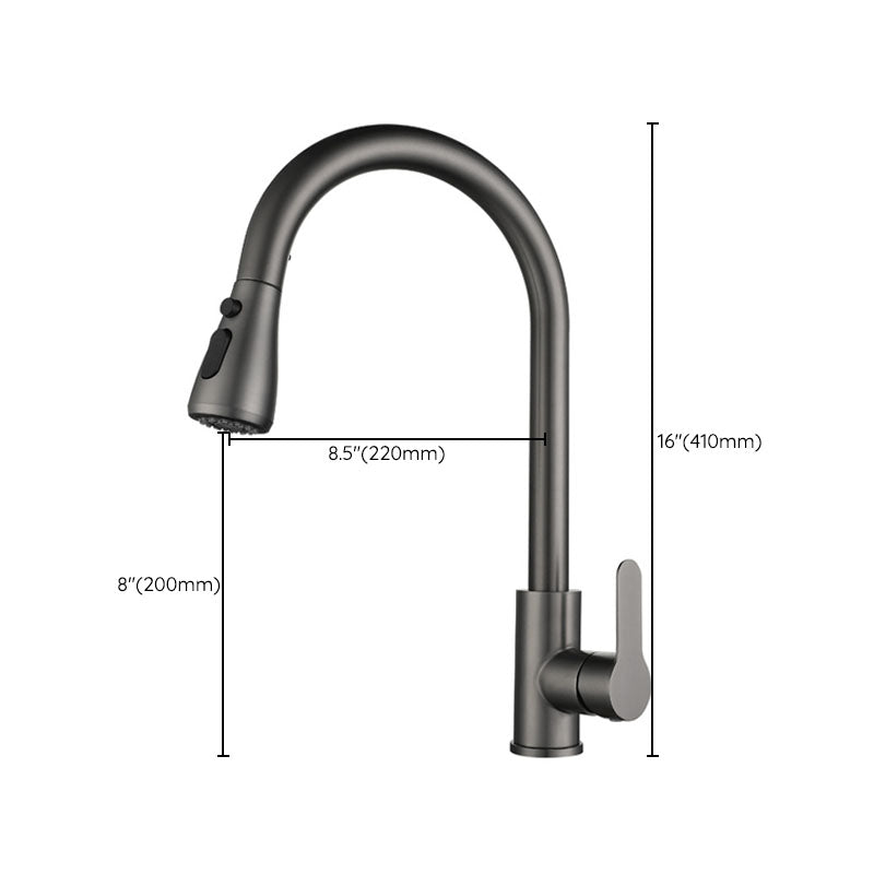 Contemporary Pull Down Single Handle Kitchen Faucet High Arch Water Filler in Gray Clearhalo 'Home Improvement' 'home_improvement' 'home_improvement_kitchen_faucets' 'Kitchen Faucets' 'Kitchen Remodel & Kitchen Fixtures' 'Kitchen Sinks & Faucet Components' 'kitchen_faucets' 6941595