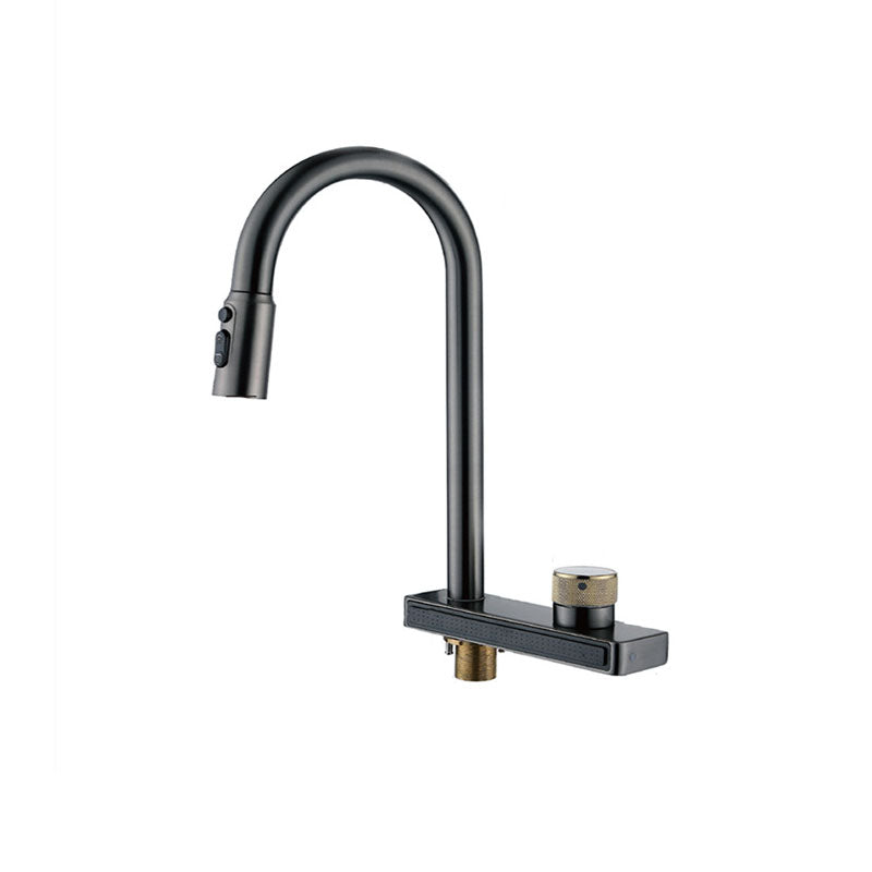 High Arch Waterfall Kitchen Faucet Swivel Spout with Pull Out Sprayer Clearhalo 'Home Improvement' 'home_improvement' 'home_improvement_kitchen_faucets' 'Kitchen Faucets' 'Kitchen Remodel & Kitchen Fixtures' 'Kitchen Sinks & Faucet Components' 'kitchen_faucets' 6941600