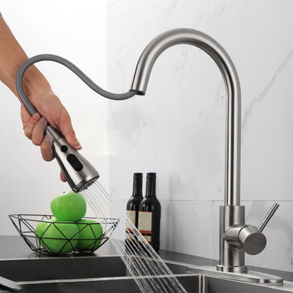 High Arch Standard Kitchen Faucet Lead Free Swivel Spout with Pull Out Sprayer Nickel Clearhalo 'Home Improvement' 'home_improvement' 'home_improvement_kitchen_faucets' 'Kitchen Faucets' 'Kitchen Remodel & Kitchen Fixtures' 'Kitchen Sinks & Faucet Components' 'kitchen_faucets' 6941614