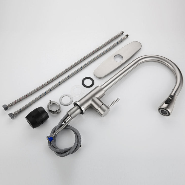 High Arch Standard Kitchen Faucet Lead Free Swivel Spout with Pull Out Sprayer Clearhalo 'Home Improvement' 'home_improvement' 'home_improvement_kitchen_faucets' 'Kitchen Faucets' 'Kitchen Remodel & Kitchen Fixtures' 'Kitchen Sinks & Faucet Components' 'kitchen_faucets' 6941617