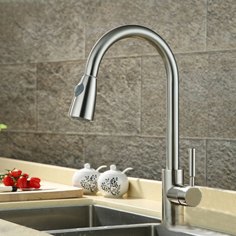 1-Hole Kitchen Faucet Pull down Sprayer Kitchen Faucet with Single Lever Handle Silver Gray Clearhalo 'Home Improvement' 'home_improvement' 'home_improvement_kitchen_faucets' 'Kitchen Faucets' 'Kitchen Remodel & Kitchen Fixtures' 'Kitchen Sinks & Faucet Components' 'kitchen_faucets' 6941628