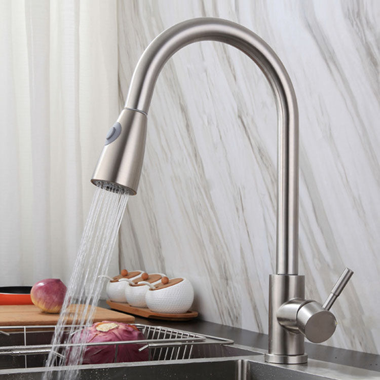 High Arch Kitchen Sink Faucet Lead Free Swivel Spout with Pull Down Sprayer Nickel Clearhalo 'Home Improvement' 'home_improvement' 'home_improvement_kitchen_faucets' 'Kitchen Faucets' 'Kitchen Remodel & Kitchen Fixtures' 'Kitchen Sinks & Faucet Components' 'kitchen_faucets' 6941635