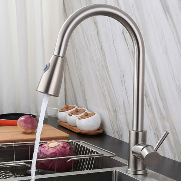 High Arch Kitchen Sink Faucet Lead Free Swivel Spout with Pull Down Sprayer Clearhalo 'Home Improvement' 'home_improvement' 'home_improvement_kitchen_faucets' 'Kitchen Faucets' 'Kitchen Remodel & Kitchen Fixtures' 'Kitchen Sinks & Faucet Components' 'kitchen_faucets' 6941638