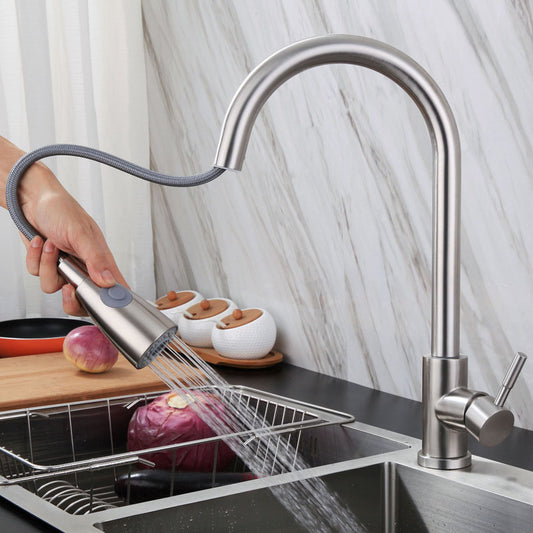 High Arch Kitchen Sink Faucet Lead Free Swivel Spout with Pull Down Sprayer Clearhalo 'Home Improvement' 'home_improvement' 'home_improvement_kitchen_faucets' 'Kitchen Faucets' 'Kitchen Remodel & Kitchen Fixtures' 'Kitchen Sinks & Faucet Components' 'kitchen_faucets' 6941640