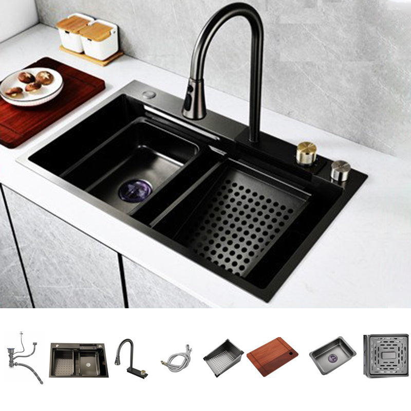 Contemporary Style Kitchen Sink Stainless Steel Drop-In Kitchen Sink with Faucet 27"L x 18"W x 8"H Sink with Faucet Clearhalo 'Home Improvement' 'home_improvement' 'home_improvement_kitchen_sinks' 'Kitchen Remodel & Kitchen Fixtures' 'Kitchen Sinks & Faucet Components' 'Kitchen Sinks' 'kitchen_sinks' 6941647