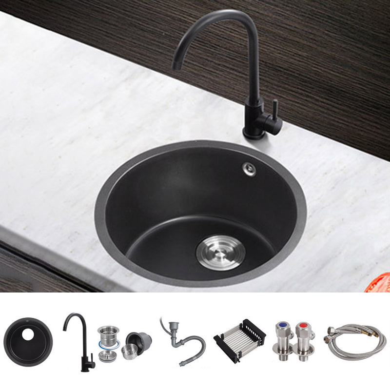 Quartz Kitchen Sink Round Single Bowl Kitchen Sink with Basket Strainer Sink with Faucet Round Faucet Clearhalo 'Home Improvement' 'home_improvement' 'home_improvement_kitchen_sinks' 'Kitchen Remodel & Kitchen Fixtures' 'Kitchen Sinks & Faucet Components' 'Kitchen Sinks' 'kitchen_sinks' 6941712