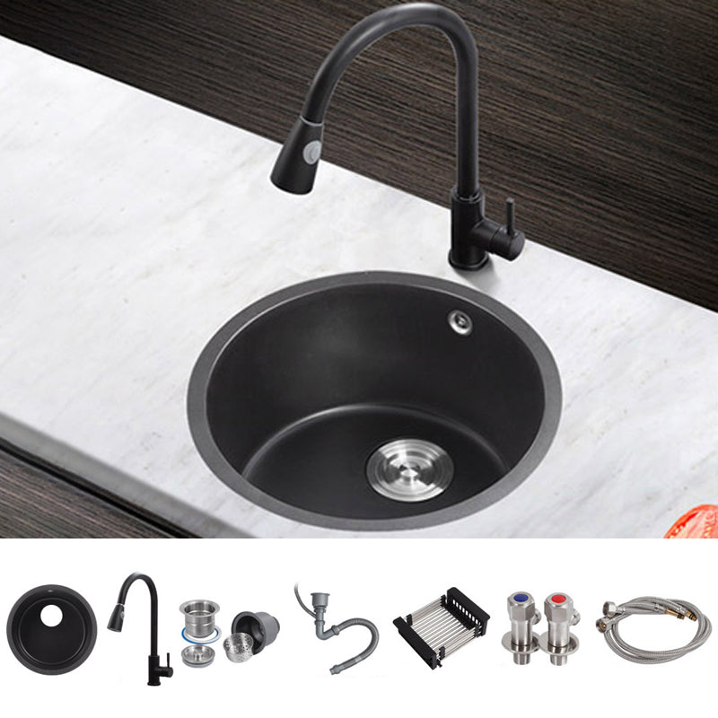Quartz Kitchen Sink Round Single Bowl Kitchen Sink with Basket Strainer Sink with Faucet Pull Out Faucet Clearhalo 'Home Improvement' 'home_improvement' 'home_improvement_kitchen_sinks' 'Kitchen Remodel & Kitchen Fixtures' 'Kitchen Sinks & Faucet Components' 'Kitchen Sinks' 'kitchen_sinks' 6941714