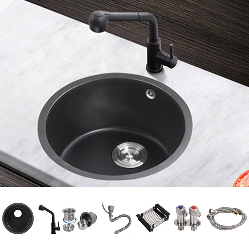 Quartz Kitchen Sink Round Single Bowl Kitchen Sink with Basket Strainer Sink with Faucet Straight Pull-Out Faucet Clearhalo 'Home Improvement' 'home_improvement' 'home_improvement_kitchen_sinks' 'Kitchen Remodel & Kitchen Fixtures' 'Kitchen Sinks & Faucet Components' 'Kitchen Sinks' 'kitchen_sinks' 6941715