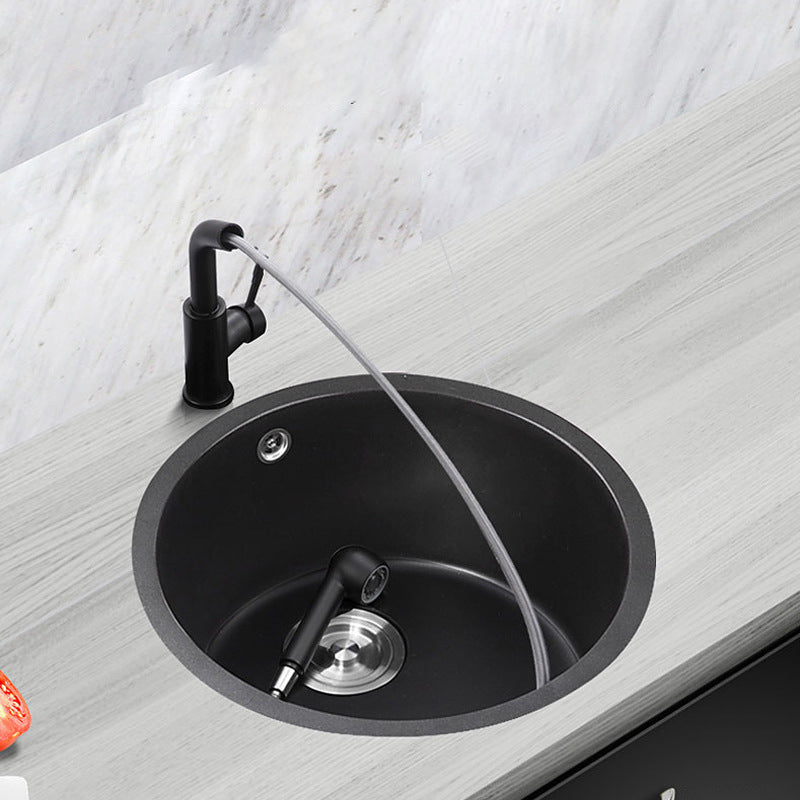 Quartz Kitchen Sink Round Single Bowl Kitchen Sink with Basket Strainer Clearhalo 'Home Improvement' 'home_improvement' 'home_improvement_kitchen_sinks' 'Kitchen Remodel & Kitchen Fixtures' 'Kitchen Sinks & Faucet Components' 'Kitchen Sinks' 'kitchen_sinks' 6941716
