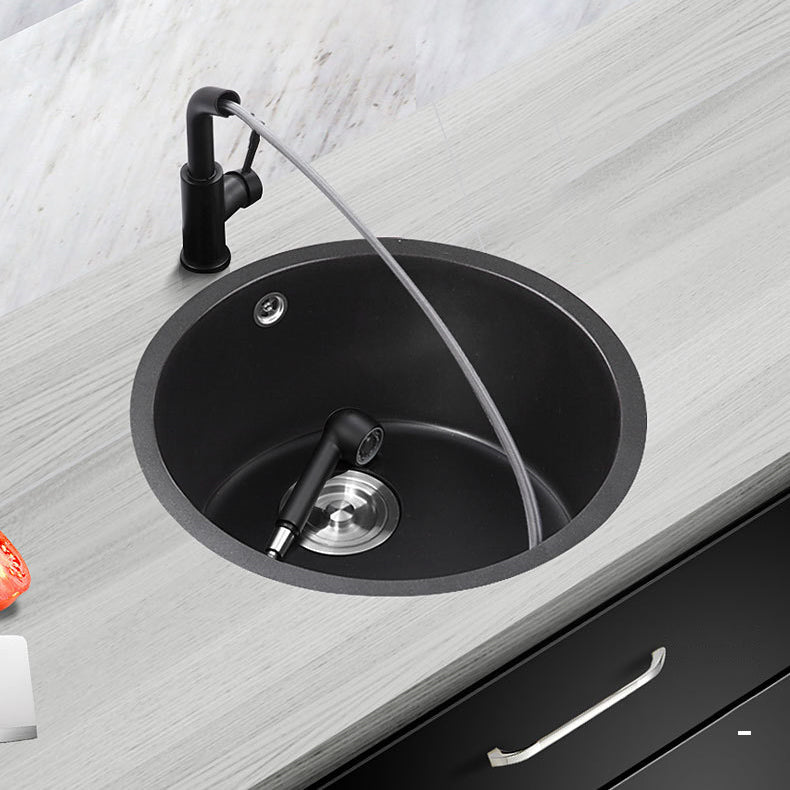 Quartz Kitchen Sink Round Single Bowl Kitchen Sink with Basket Strainer Clearhalo 'Home Improvement' 'home_improvement' 'home_improvement_kitchen_sinks' 'Kitchen Remodel & Kitchen Fixtures' 'Kitchen Sinks & Faucet Components' 'Kitchen Sinks' 'kitchen_sinks' 6941720