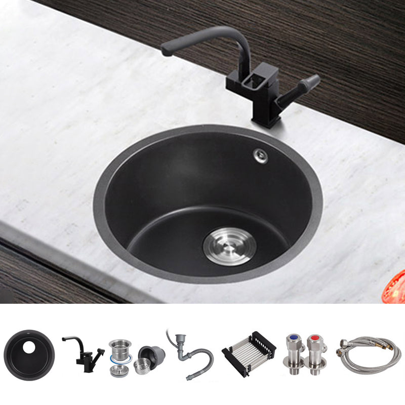 Quartz Kitchen Sink Round Single Bowl Kitchen Sink with Basket Strainer Sink with Faucet Robot Faucet Clearhalo 'Home Improvement' 'home_improvement' 'home_improvement_kitchen_sinks' 'Kitchen Remodel & Kitchen Fixtures' 'Kitchen Sinks & Faucet Components' 'Kitchen Sinks' 'kitchen_sinks' 6941721