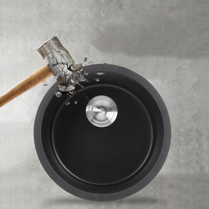 Quartz Kitchen Sink Round Single Bowl Kitchen Sink with Basket Strainer Clearhalo 'Home Improvement' 'home_improvement' 'home_improvement_kitchen_sinks' 'Kitchen Remodel & Kitchen Fixtures' 'Kitchen Sinks & Faucet Components' 'Kitchen Sinks' 'kitchen_sinks' 6941722