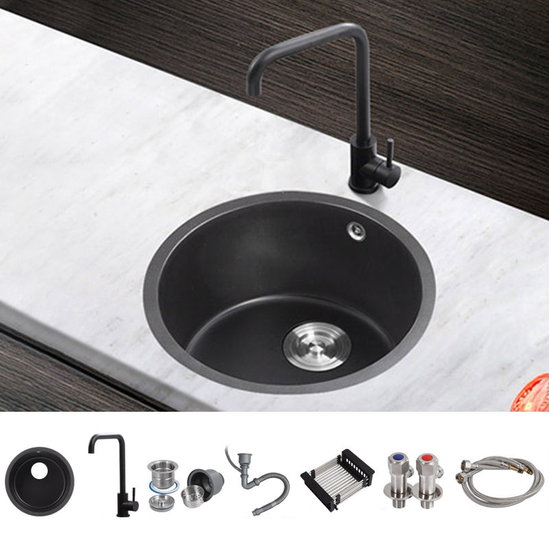 Quartz Kitchen Sink Round Single Bowl Kitchen Sink with Basket Strainer Sink with Faucet Seven Character Faucet Clearhalo 'Home Improvement' 'home_improvement' 'home_improvement_kitchen_sinks' 'Kitchen Remodel & Kitchen Fixtures' 'Kitchen Sinks & Faucet Components' 'Kitchen Sinks' 'kitchen_sinks' 6941723