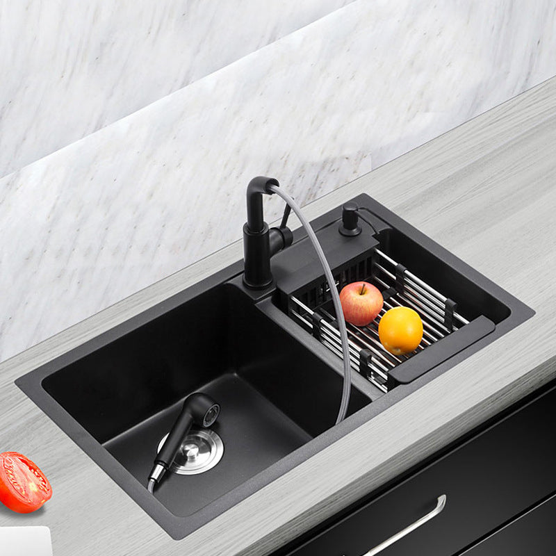 Double Bowl Kitchen Sink Rectangular Quartz Kitchen Sink with Strainer Clearhalo 'Home Improvement' 'home_improvement' 'home_improvement_kitchen_sinks' 'Kitchen Remodel & Kitchen Fixtures' 'Kitchen Sinks & Faucet Components' 'Kitchen Sinks' 'kitchen_sinks' 6941762