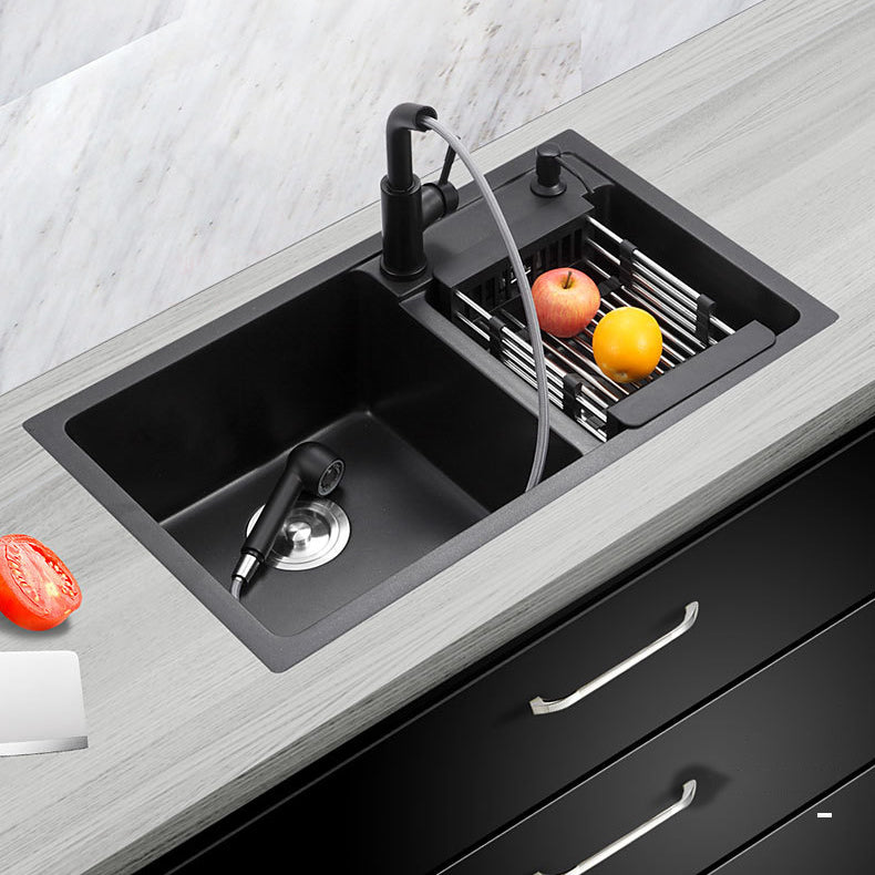Double Bowl Kitchen Sink Rectangular Quartz Kitchen Sink with Strainer Clearhalo 'Home Improvement' 'home_improvement' 'home_improvement_kitchen_sinks' 'Kitchen Remodel & Kitchen Fixtures' 'Kitchen Sinks & Faucet Components' 'Kitchen Sinks' 'kitchen_sinks' 6941764