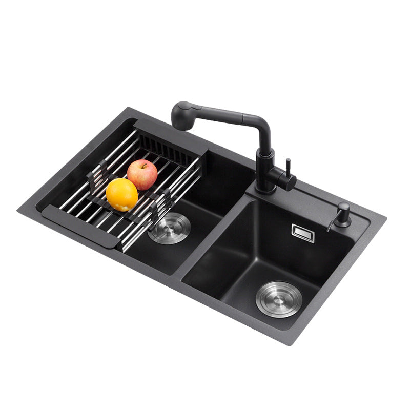 Double Bowl Kitchen Sink Rectangular Quartz Kitchen Sink with Strainer Clearhalo 'Home Improvement' 'home_improvement' 'home_improvement_kitchen_sinks' 'Kitchen Remodel & Kitchen Fixtures' 'Kitchen Sinks & Faucet Components' 'Kitchen Sinks' 'kitchen_sinks' 6941766