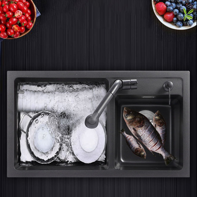 Double Bowl Kitchen Sink Rectangular Quartz Kitchen Sink with Strainer Clearhalo 'Home Improvement' 'home_improvement' 'home_improvement_kitchen_sinks' 'Kitchen Remodel & Kitchen Fixtures' 'Kitchen Sinks & Faucet Components' 'Kitchen Sinks' 'kitchen_sinks' 6941771