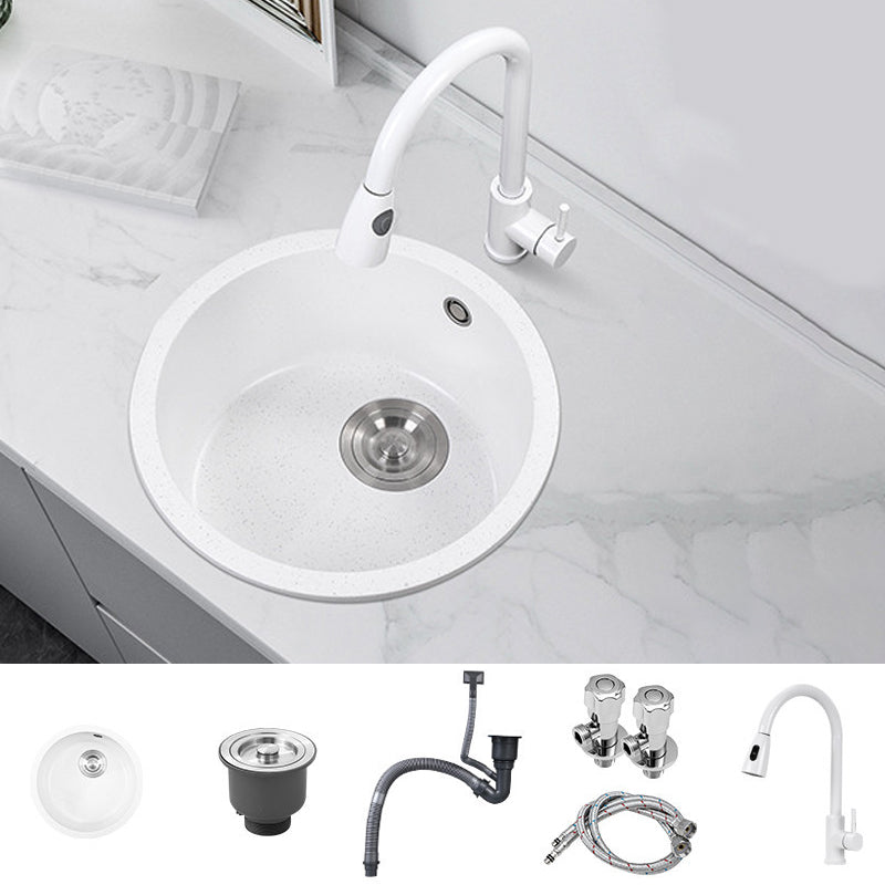 Round Quartz Kitchen Sink Single Bowl Kitchen Sink with Basket Strainer Sink with Faucet Pull Out Faucet Clearhalo 'Home Improvement' 'home_improvement' 'home_improvement_kitchen_sinks' 'Kitchen Remodel & Kitchen Fixtures' 'Kitchen Sinks & Faucet Components' 'Kitchen Sinks' 'kitchen_sinks' 6941811