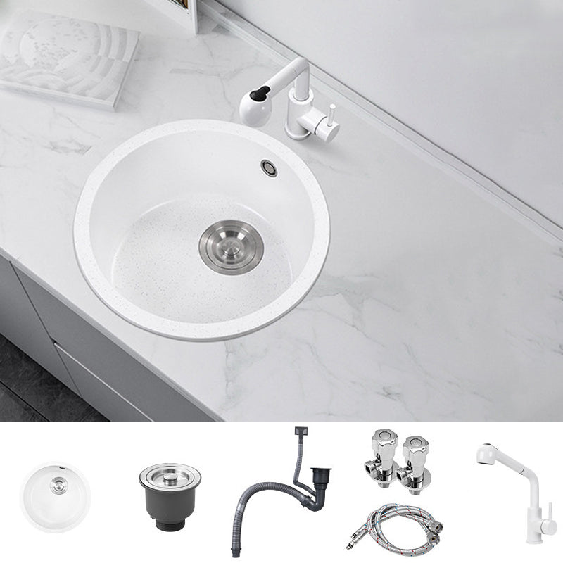 Round Quartz Kitchen Sink Single Bowl Kitchen Sink with Basket Strainer Sink with Faucet Straight Pull-Out Faucet Clearhalo 'Home Improvement' 'home_improvement' 'home_improvement_kitchen_sinks' 'Kitchen Remodel & Kitchen Fixtures' 'Kitchen Sinks & Faucet Components' 'Kitchen Sinks' 'kitchen_sinks' 6941813