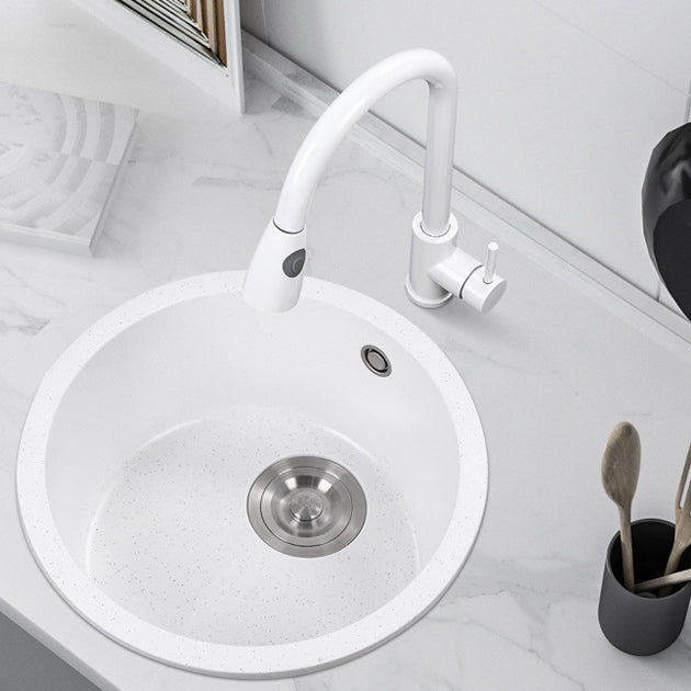 Round Quartz Kitchen Sink Single Bowl Kitchen Sink with Basket Strainer Clearhalo 'Home Improvement' 'home_improvement' 'home_improvement_kitchen_sinks' 'Kitchen Remodel & Kitchen Fixtures' 'Kitchen Sinks & Faucet Components' 'Kitchen Sinks' 'kitchen_sinks' 6941814