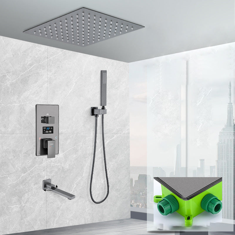 Shower System Grey Swivel Square Ceiling Mount Brass Modern Lever Handle Shower Set 12" Ultra Thin Top Spraying 3 Clearhalo 'Bathroom Remodel & Bathroom Fixtures' 'Home Improvement' 'home_improvement' 'home_improvement_shower_faucets' 'Shower Faucets & Systems' 'shower_faucets' 'Showers & Bathtubs Plumbing' 'Showers & Bathtubs' 6941850