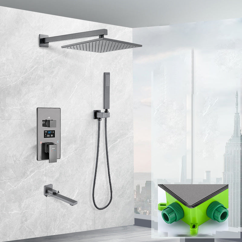 Shower System Grey Swivel Square Ceiling Mount Brass Modern Lever Handle Shower Set 10" In-wall Top Spray (with Crossbar) 3 Clearhalo 'Bathroom Remodel & Bathroom Fixtures' 'Home Improvement' 'home_improvement' 'home_improvement_shower_faucets' 'Shower Faucets & Systems' 'shower_faucets' 'Showers & Bathtubs Plumbing' 'Showers & Bathtubs' 6941851