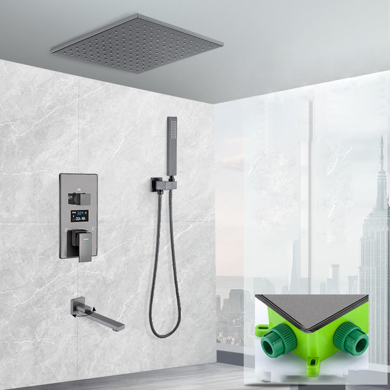 Shower System Grey Swivel Square Ceiling Mount Brass Modern Lever Handle Shower Set 10" Ceiling Top Spray 3 Clearhalo 'Bathroom Remodel & Bathroom Fixtures' 'Home Improvement' 'home_improvement' 'home_improvement_shower_faucets' 'Shower Faucets & Systems' 'shower_faucets' 'Showers & Bathtubs Plumbing' 'Showers & Bathtubs' 6941855