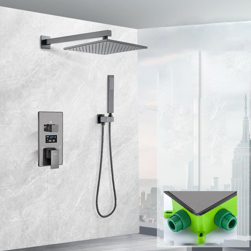 Shower System Grey Swivel Square Ceiling Mount Brass Modern Lever Handle Shower Set 10" In-wall Top Spray (with Crossbar) 2 Clearhalo 'Bathroom Remodel & Bathroom Fixtures' 'Home Improvement' 'home_improvement' 'home_improvement_shower_faucets' 'Shower Faucets & Systems' 'shower_faucets' 'Showers & Bathtubs Plumbing' 'Showers & Bathtubs' 6941857
