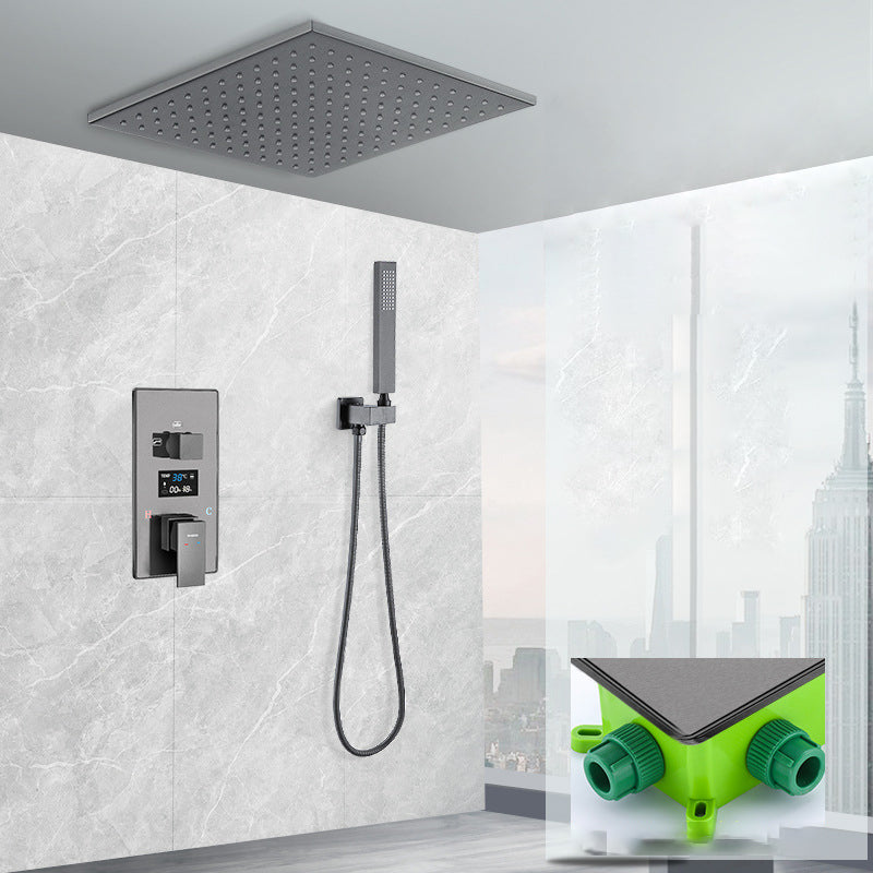 Shower System Grey Swivel Square Ceiling Mount Brass Modern Lever Handle Shower Set 12" Ceiling Top Spray 2 Clearhalo 'Bathroom Remodel & Bathroom Fixtures' 'Home Improvement' 'home_improvement' 'home_improvement_shower_faucets' 'Shower Faucets & Systems' 'shower_faucets' 'Showers & Bathtubs Plumbing' 'Showers & Bathtubs' 6941865