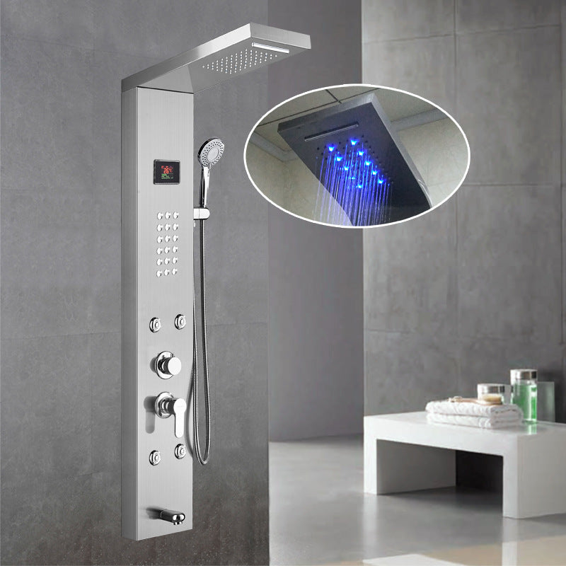 Wall-Mounted Shower Set Square Lever Handle Stainless Steel Shower Set with Handshower Chrome Hydroelectric Power Generation Digital Display Included Clearhalo 'Bathroom Remodel & Bathroom Fixtures' 'Home Improvement' 'home_improvement' 'home_improvement_shower_faucets' 'Shower Faucets & Systems' 'shower_faucets' 'Showers & Bathtubs Plumbing' 'Showers & Bathtubs' 6941896