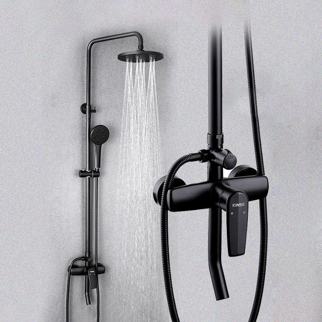 Black Shower Set Round Swivel Faucet Lever Handle Two Shower Head Shower System Clearhalo 'Bathroom Remodel & Bathroom Fixtures' 'Home Improvement' 'home_improvement' 'home_improvement_shower_faucets' 'Shower Faucets & Systems' 'shower_faucets' 'Showers & Bathtubs Plumbing' 'Showers & Bathtubs' 6941913