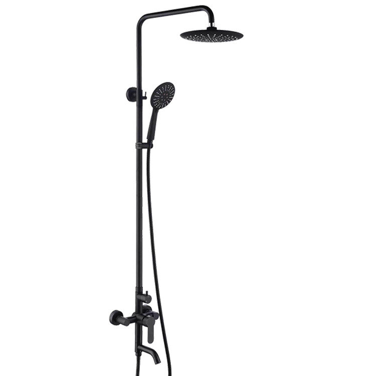 Black Shower Set Round Swivel Faucet Lever Handle Two Shower Head Shower System Matte Black Stainless Steel Clearhalo 'Bathroom Remodel & Bathroom Fixtures' 'Home Improvement' 'home_improvement' 'home_improvement_shower_faucets' 'Shower Faucets & Systems' 'shower_faucets' 'Showers & Bathtubs Plumbing' 'Showers & Bathtubs' 6941914