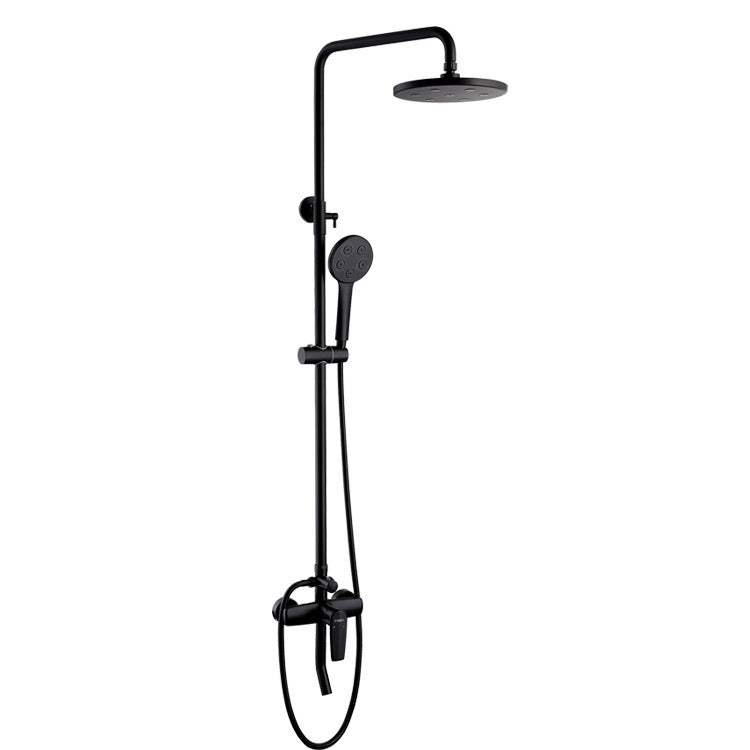 Black Shower Set Round Swivel Faucet Lever Handle Two Shower Head Shower System Black Brass Clearhalo 'Bathroom Remodel & Bathroom Fixtures' 'Home Improvement' 'home_improvement' 'home_improvement_shower_faucets' 'Shower Faucets & Systems' 'shower_faucets' 'Showers & Bathtubs Plumbing' 'Showers & Bathtubs' 6941917