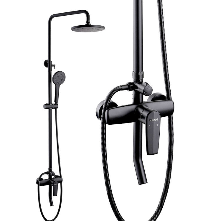 Black Shower Set Round Swivel Faucet Lever Handle Two Shower Head Shower System Clearhalo 'Bathroom Remodel & Bathroom Fixtures' 'Home Improvement' 'home_improvement' 'home_improvement_shower_faucets' 'Shower Faucets & Systems' 'shower_faucets' 'Showers & Bathtubs Plumbing' 'Showers & Bathtubs' 6941921