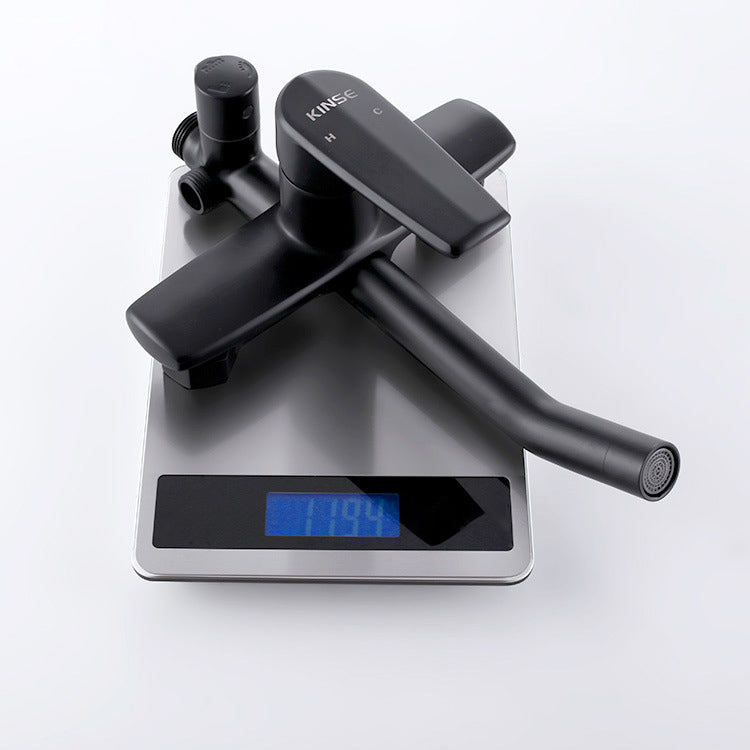 Black Shower Set Round Swivel Faucet Lever Handle Two Shower Head Shower System Clearhalo 'Bathroom Remodel & Bathroom Fixtures' 'Home Improvement' 'home_improvement' 'home_improvement_shower_faucets' 'Shower Faucets & Systems' 'shower_faucets' 'Showers & Bathtubs Plumbing' 'Showers & Bathtubs' 6941922