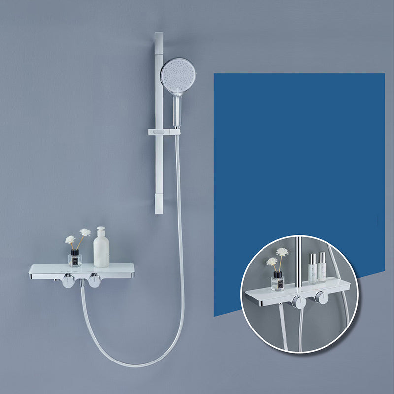 Knob Handle Shower Set Shower Hose Wall Mounted Copper Shower Set with Handshower Chrome 2 Temperature Control Clearhalo 'Bathroom Remodel & Bathroom Fixtures' 'Home Improvement' 'home_improvement' 'home_improvement_shower_faucets' 'Shower Faucets & Systems' 'shower_faucets' 'Showers & Bathtubs Plumbing' 'Showers & Bathtubs' 6941925