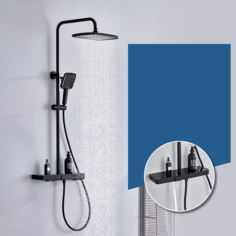 Knob Handle Shower Set Shower Hose Wall Mounted Copper Shower Set with Handshower Black 3 Thermostatic Clearhalo 'Bathroom Remodel & Bathroom Fixtures' 'Home Improvement' 'home_improvement' 'home_improvement_shower_faucets' 'Shower Faucets & Systems' 'shower_faucets' 'Showers & Bathtubs Plumbing' 'Showers & Bathtubs' 6941932