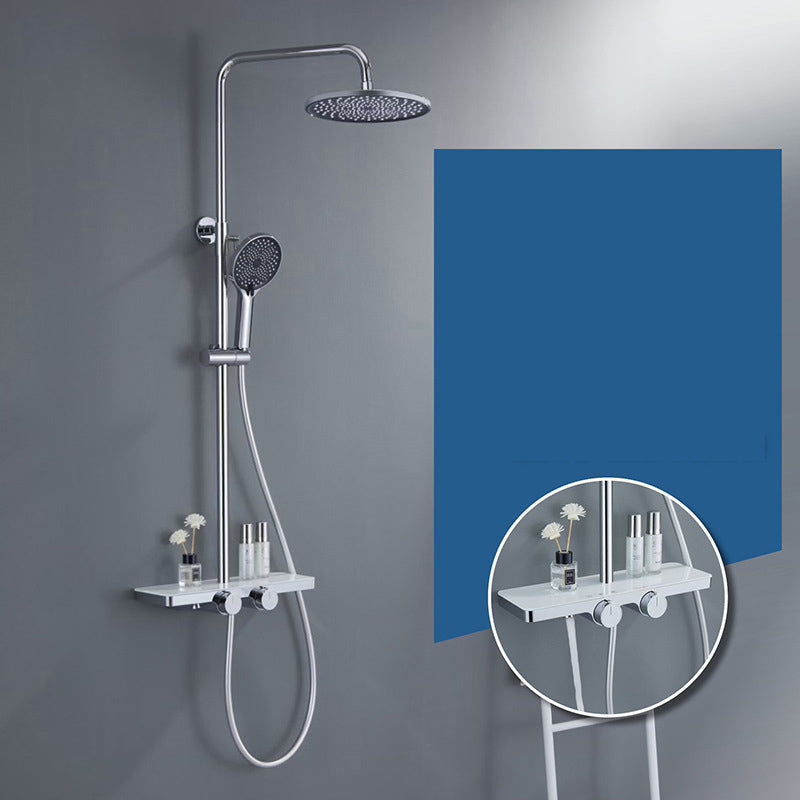 Knob Handle Shower Set Shower Hose Wall Mounted Copper Shower Set with Handshower Chrome 3 Temperature Control Clearhalo 'Bathroom Remodel & Bathroom Fixtures' 'Home Improvement' 'home_improvement' 'home_improvement_shower_faucets' 'Shower Faucets & Systems' 'shower_faucets' 'Showers & Bathtubs Plumbing' 'Showers & Bathtubs' 6941936