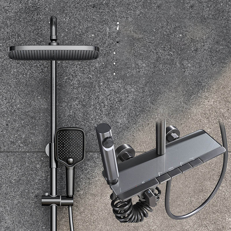 Shower System Adjustable Spray Pattern Wall Mount Lever Handle Shower Set with Shower Arm Grey Thermostatic Digital Display Not Included Clearhalo 'Bathroom Remodel & Bathroom Fixtures' 'Home Improvement' 'home_improvement' 'home_improvement_shower_faucets' 'Shower Faucets & Systems' 'shower_faucets' 'Showers & Bathtubs Plumbing' 'Showers & Bathtubs' 6941941