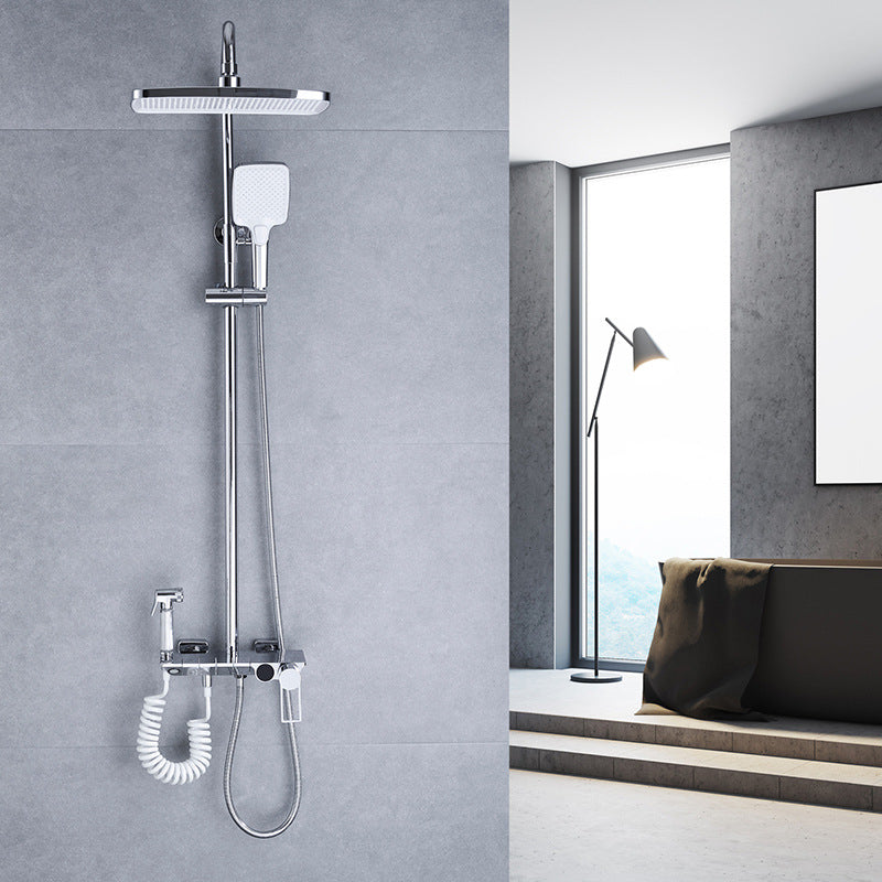 Shower System Adjustable Spray Pattern Wall Mount Lever Handle Shower Set with Shower Arm Chrome Temperature Control Digital Display Included Clearhalo 'Bathroom Remodel & Bathroom Fixtures' 'Home Improvement' 'home_improvement' 'home_improvement_shower_faucets' 'Shower Faucets & Systems' 'shower_faucets' 'Showers & Bathtubs Plumbing' 'Showers & Bathtubs' 6941945