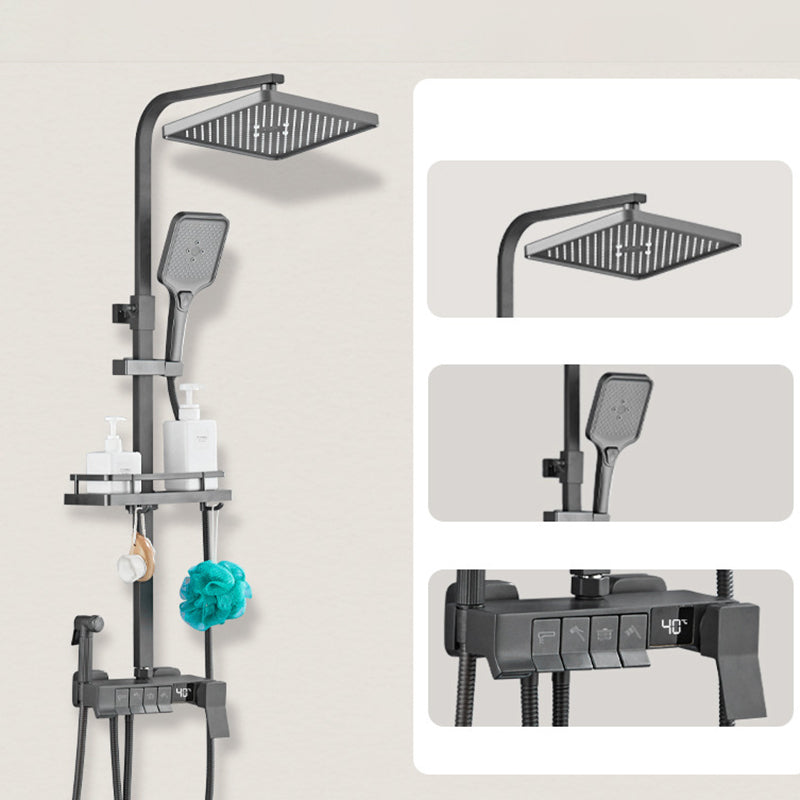 Square Shower Head Combo Wall Mount Digital Display with Rain Shower Head and Hand Shower Grey Temperature Control Clearhalo 'Bathroom Remodel & Bathroom Fixtures' 'Home Improvement' 'home_improvement' 'home_improvement_shower_faucets' 'Shower Faucets & Systems' 'shower_faucets' 'Showers & Bathtubs Plumbing' 'Showers & Bathtubs' 6941955
